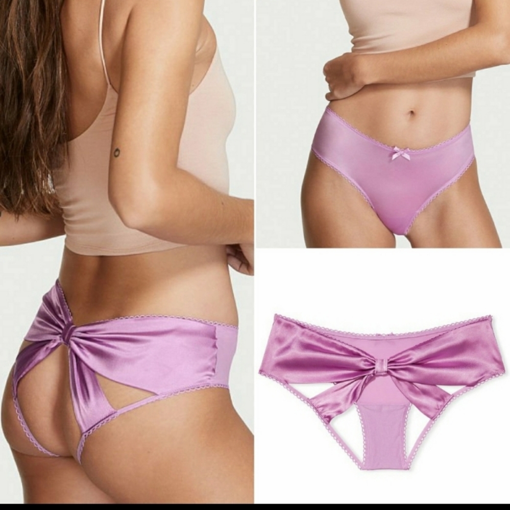 New Victoria's Secret VERY SEXY Mesh & Satin Bow Cutout Back Open Panty XL